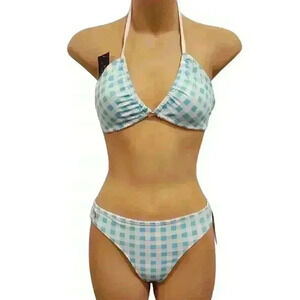 NWT Ralph Lauren Girls' Blue Gingham Two Piece Bikini Swimsuit Sz 14 $60